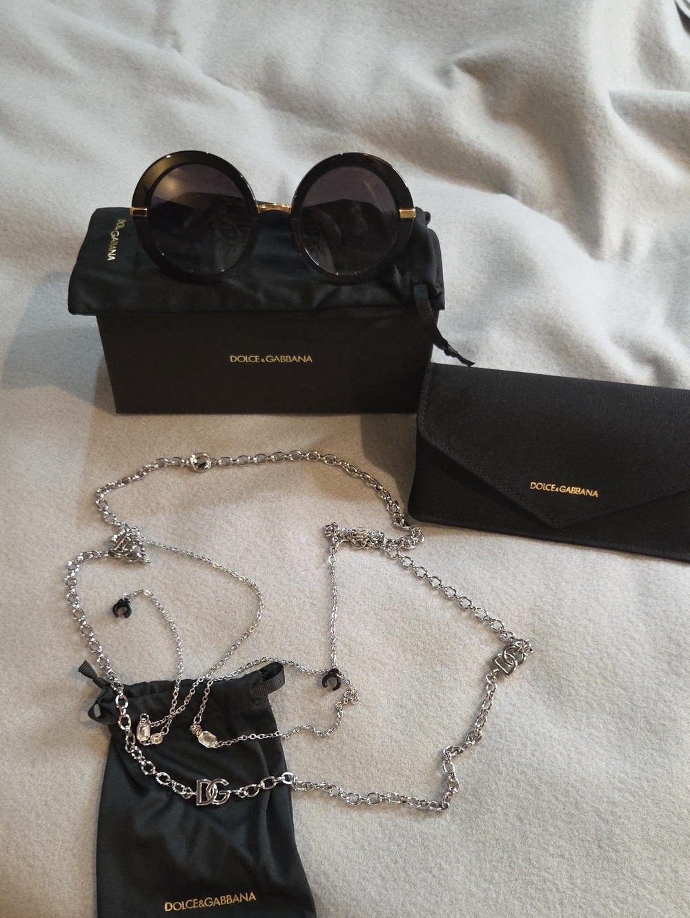 Dolce & Gabbana DG4393 Black Round Sunglasses with Silver Chain